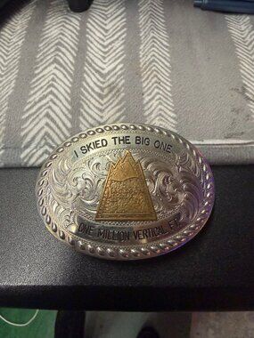 "I SKIED THE BIG ONE"-vintage-style commemorative trophy belt buckle